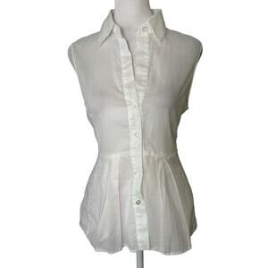 Theory white button-down sleeveless cotton top size S